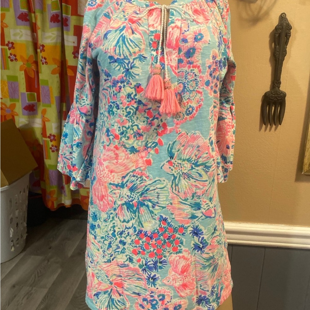 Lilly Pulitzer Pink and Blue Sundress with Bell Sleeves